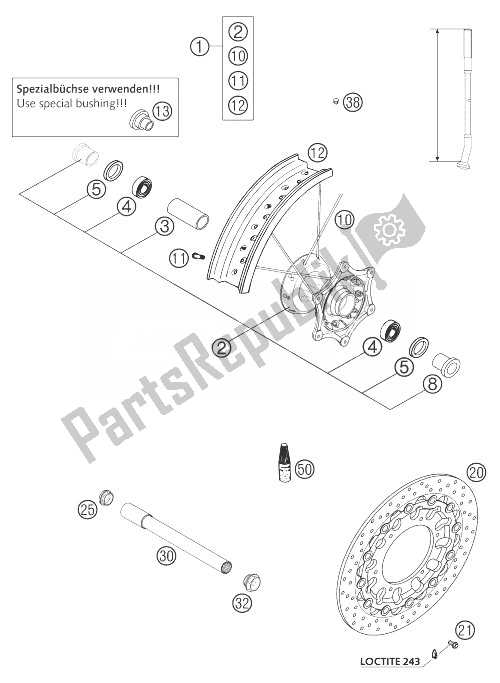 Tutte le parti per il Ruota Anteriore 660 Sms del KTM 660 Supermoto Factory Repl 03 Europe 2003