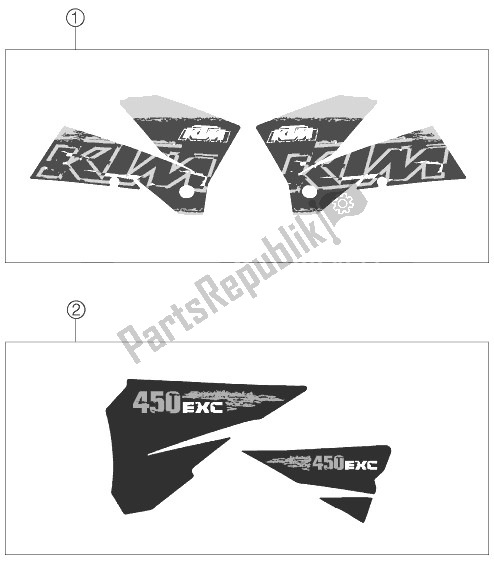 All parts for the Decal of the KTM 450 EXC Racing Australia United Kingdom 2007