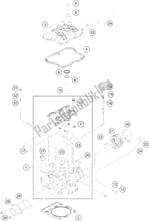 All parts for the Cylinder Head of the KTM 350 EXC F CKD Brazil 2015