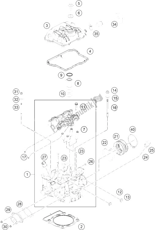 All parts for the Cylinder Head of the KTM 350 EXC F Factory Edition Europe 2015