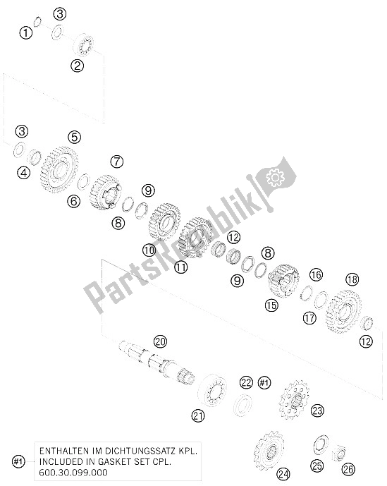 All parts for the Transmission Ii - Countershaft of the KTM 690 Supermoto Orange Europe 2009
