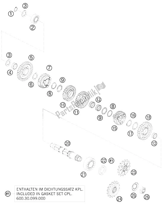 All parts for the Transmission Ii - Countershaft of the KTM 990 Adventure R Europe 2009