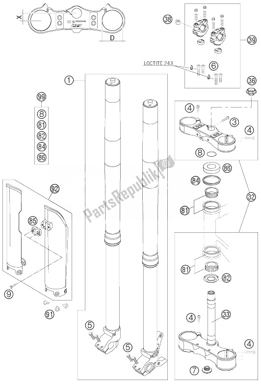 All parts for the Front Fork of the KTM 250 EXC F SIX Days Europe 2007