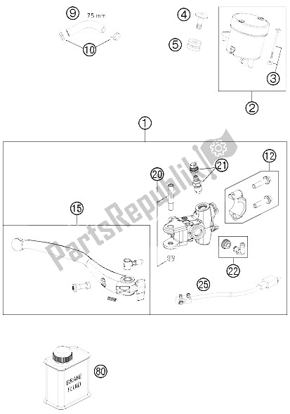 All parts for the Hand Brake Cylinder of the KTM 1190 RC8 R Black Australia 2011