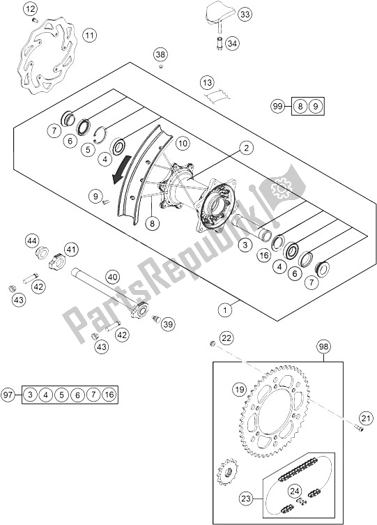 Toutes les pièces pour le Roue Arrière du KTM 125 SX USA 2015