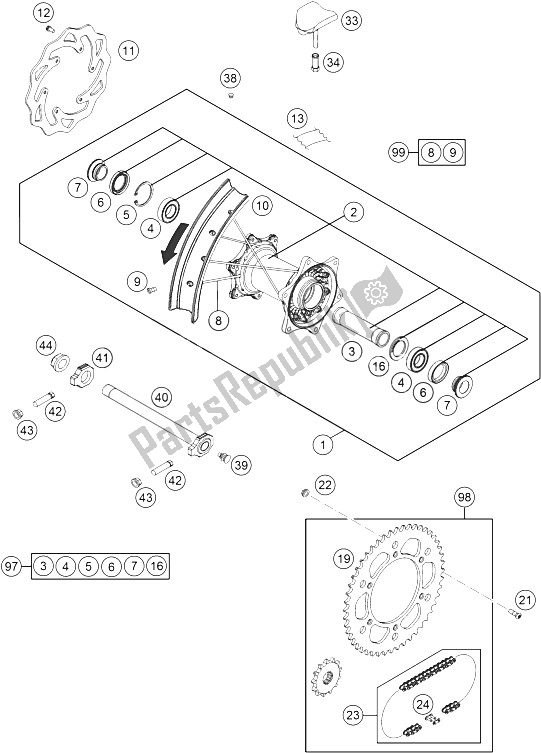 Toutes les pièces pour le Roue Arrière du KTM 250 SX F USA 2015