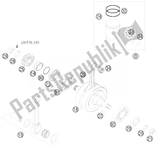 All parts for the Crankshaft, Piston of the KTM 125 EXC Europe 2010