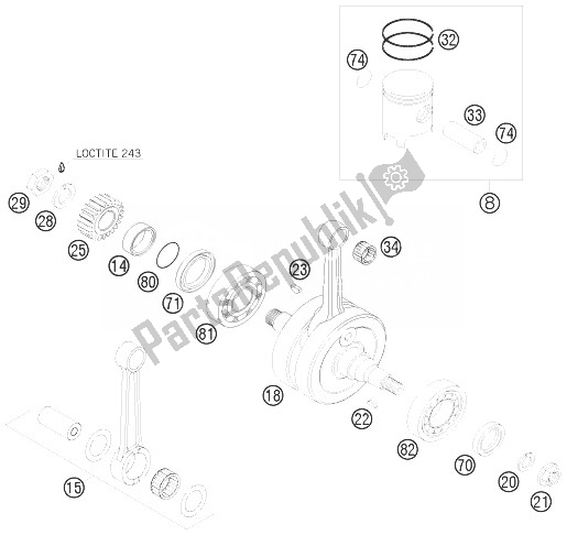 Tutte le parti per il Albero Motore, Pistone del KTM 125 SX Europe 2010