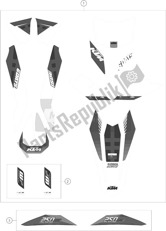 All parts for the Decal of the KTM 250 EXC SIX Days Europe 2016