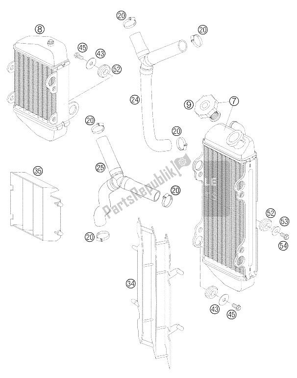 All parts for the Cooling System of the KTM 105 SX Europe 2006