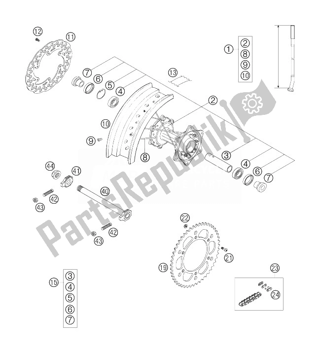 All parts for the Rear Wheel of the KTM 450 SMR Europe 2007