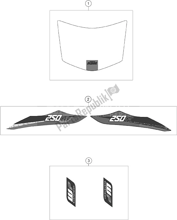 All parts for the Decal of the KTM 250 EXC Australia 2016