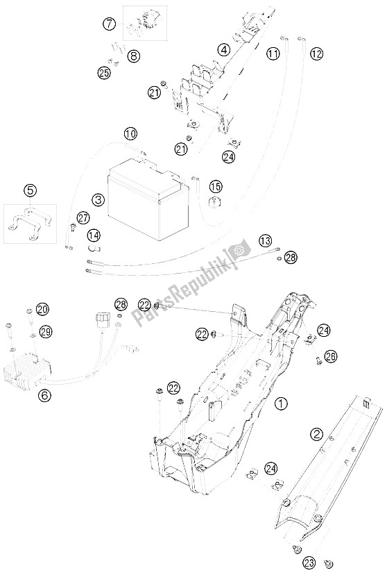 All parts for the Battery of the KTM 1190 RC 8 R Australia 2009