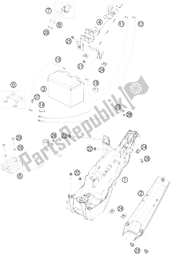 All parts for the Battery of the KTM 1190 RC 8 R Europe 2009