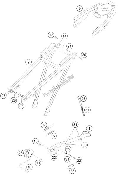 All parts for the Sub Frame of the KTM 450 Rallye Factory Repl Europe 2005