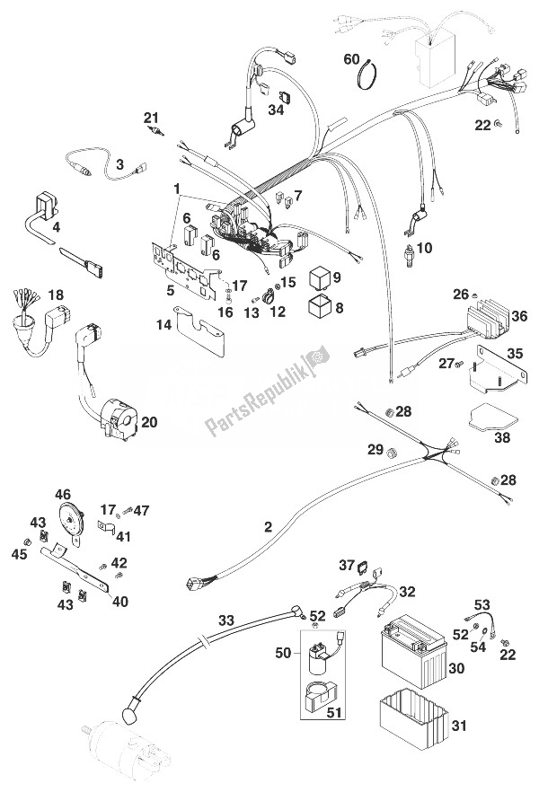 All parts for the Wire Harness Rxc-e '98 of the KTM 400 RXC E USA 1998