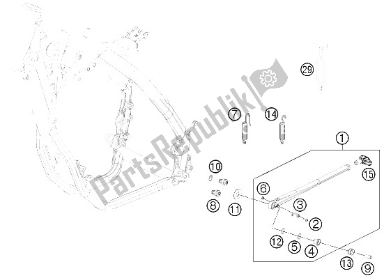 Todas as partes de Suporte Lateral / Central do KTM 350 EXC F Europe 2012