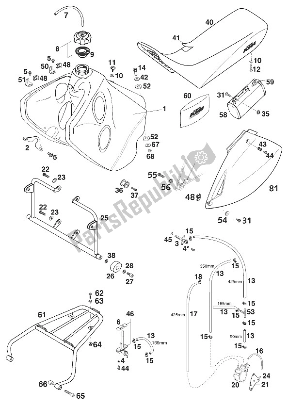 All parts for the Tank - Seat - Cover Ad of the KTM 640 Adventure R Australia 2001