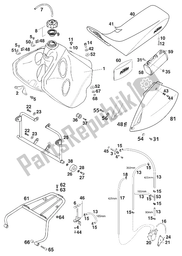 All parts for the Tank - Seat - Cover Ad of the KTM 640 Adventure R USA 2001