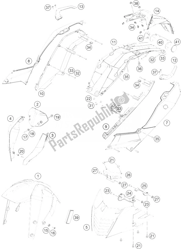 All parts for the Mask, Fenders of the KTM 390 Duke Black ABS BAJ DIR 14 USA 2014