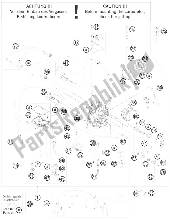 All parts for the Carburetor of the KTM 400 EXC Factory Edit Europe 2011