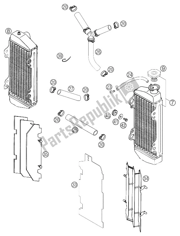 All parts for the Cooling System 250 Sx of the KTM 250 SX Vorserie MOD 03 Europe 2002