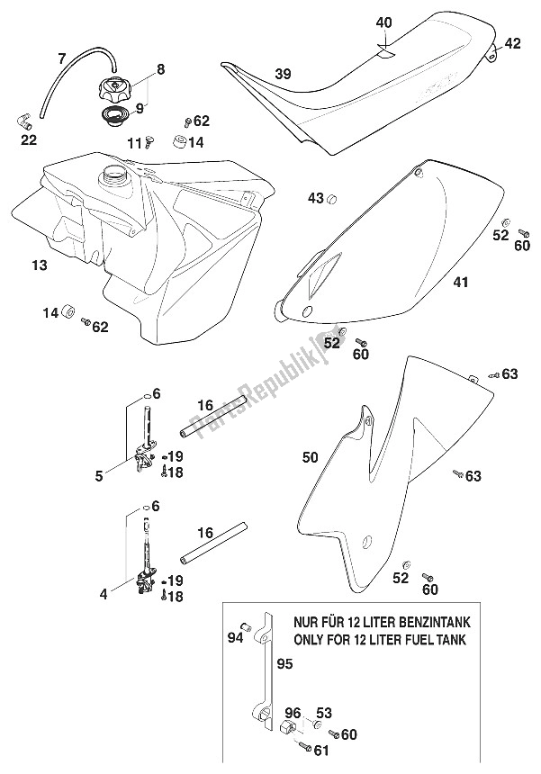 Todas las partes para Tanque - Asiento - Tapa 2t ' de KTM 200 EXC Jackpiner 97 USA 1997