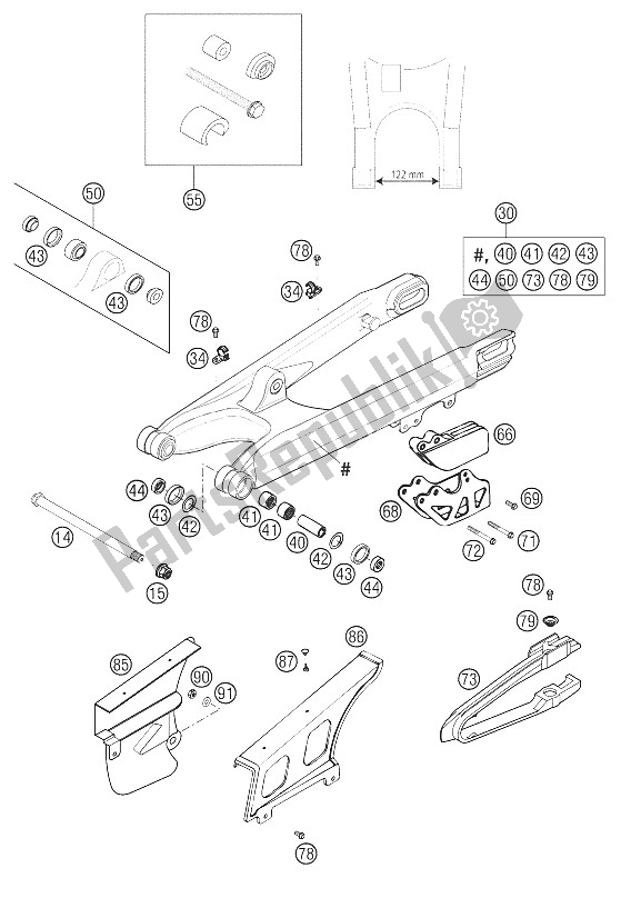 Alle onderdelen voor de Achterbrug 400/520 Racing 2001 van de KTM 400 SX Racing Europe 2002