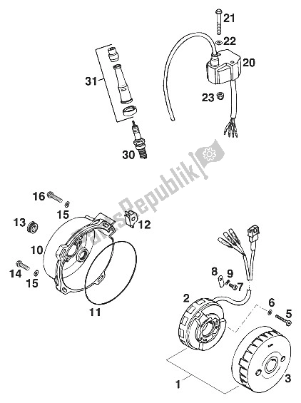 All parts for the Ignition System Lc4 '95 of the KTM 400 Super Comp WP 14 KW France 1997