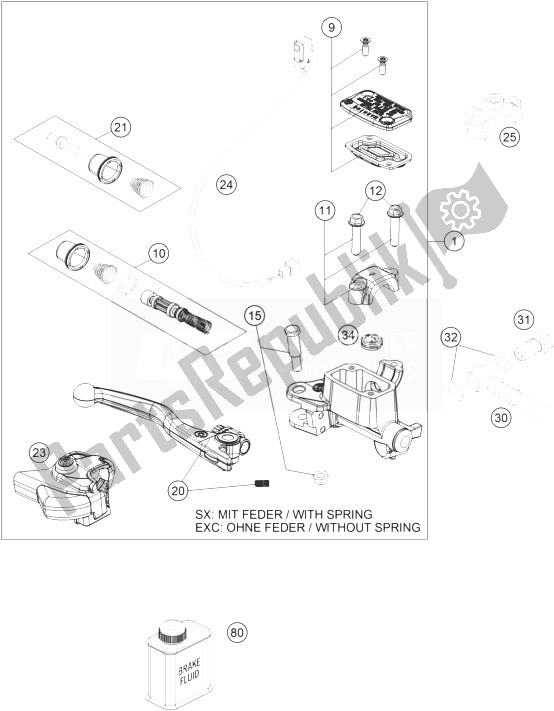 Alle onderdelen voor de Handremcilinder van de KTM 450 EXC Europe 2014