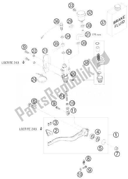 Todas las partes para Control De Freno Trasero de KTM 690 Supermoto Black Europe 2007