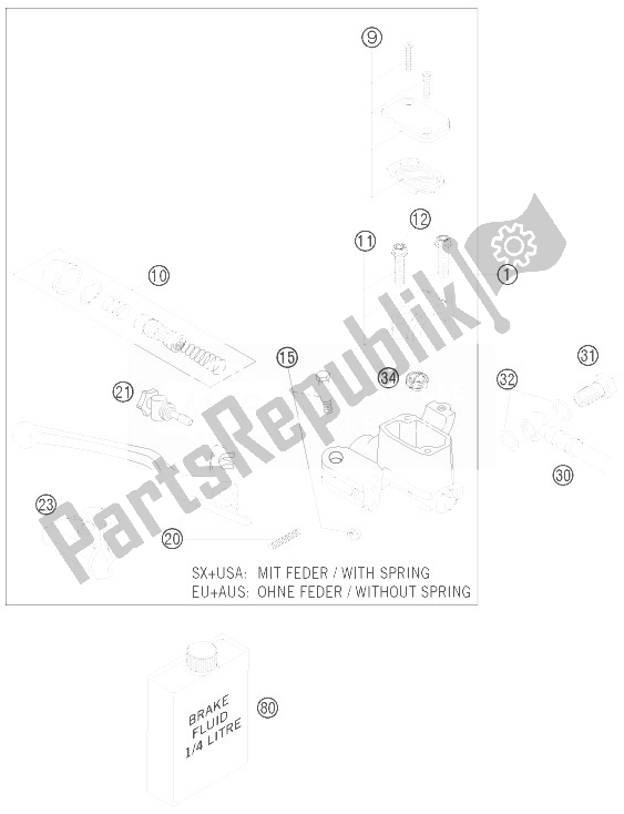 All parts for the Hand Brake Cylinder of the KTM 250 SX F Europe 2010