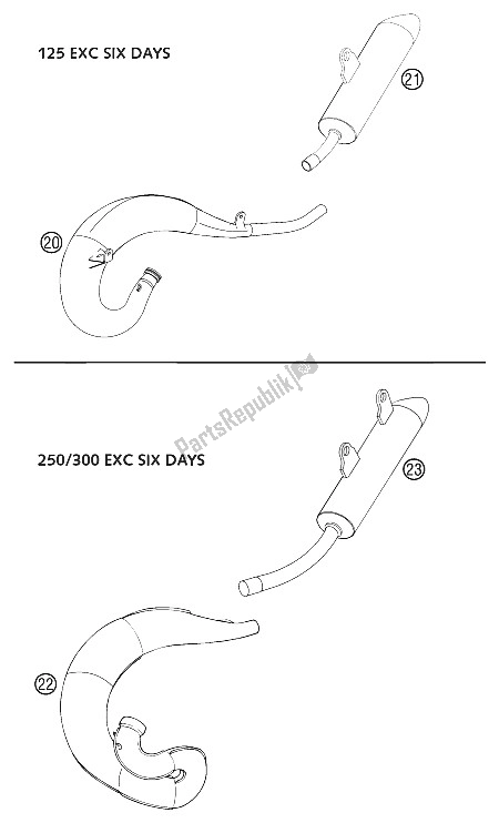 All parts for the New Parts 125/250/300 Exc Six of the KTM 250 EXC Racing SIX Days Europe 2002