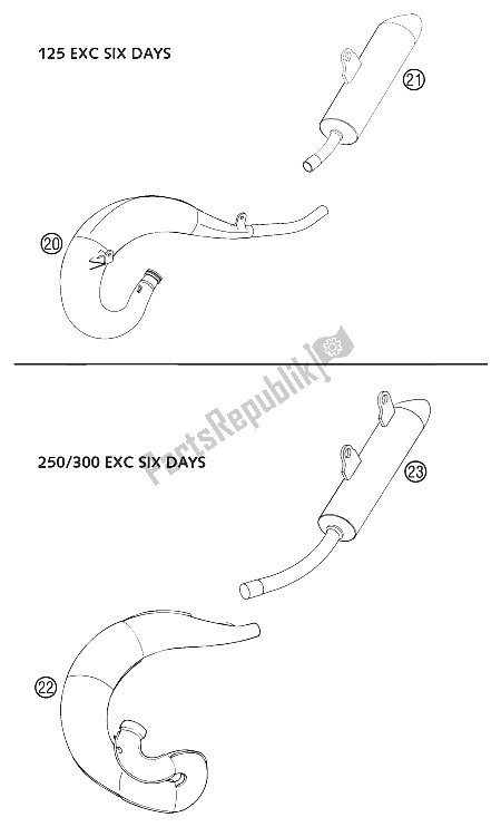 Tutte le parti per il Nuove Parti 125/250/300 Ecc. Sei del KTM 300 EXC SIX Days Europe 2002