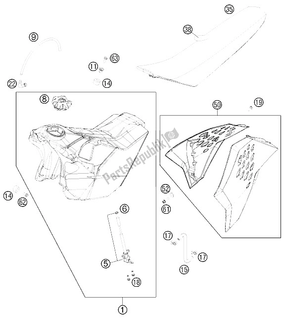 Toutes les pièces pour le Réservoir, Siège, Couverture du KTM 250 EXC Europe 2011