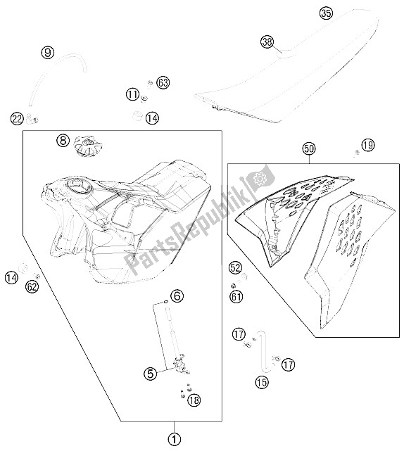 Tutte le parti per il Serbatoio, Sedile, Coperchio del KTM 250 EXC SIX Days Europe 2011