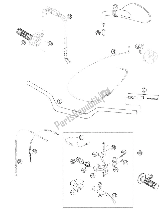 Todas las partes para Manillar, Instrumentos 640 Duk de KTM 640 Duke II Orange Europe 2002