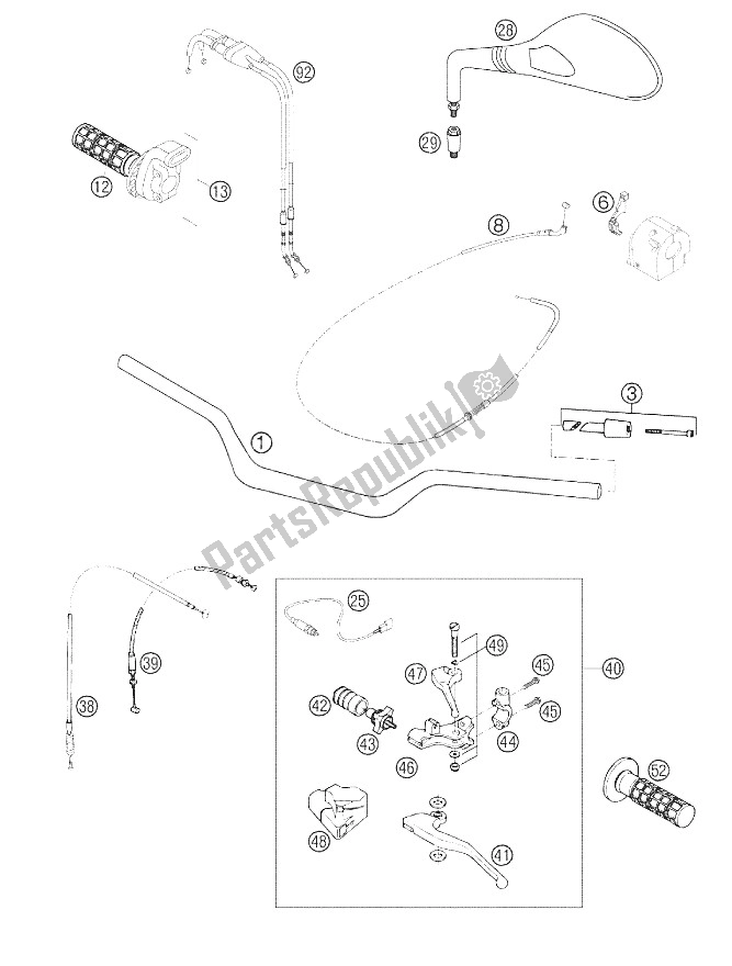 All parts for the Handlebar, Instruments 640 Duk of the KTM 640 Duke II Schwarz Europe 2002