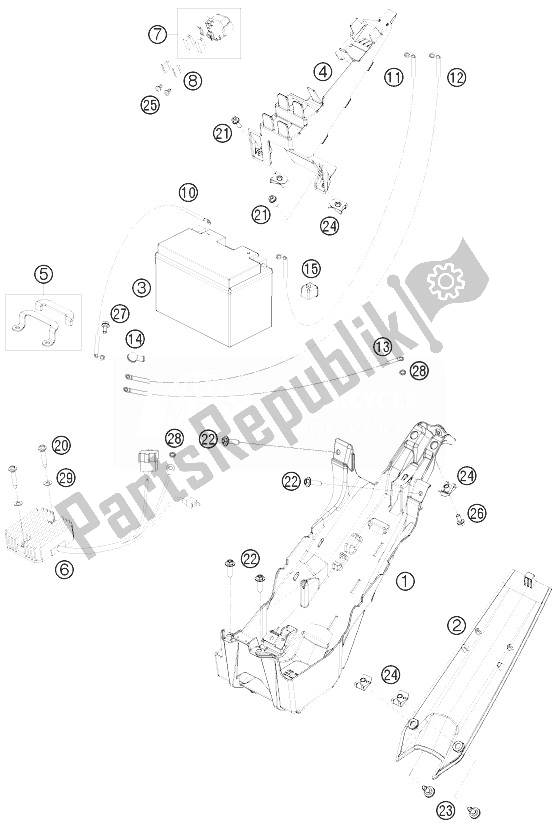 All parts for the Battery of the KTM 1190 RC8 White Europe 2010