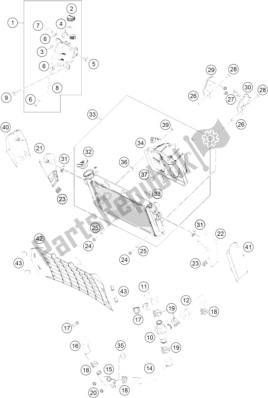 All parts for the Cooling System of the KTM 390 Duke White ABS B D 15 Europe 2015