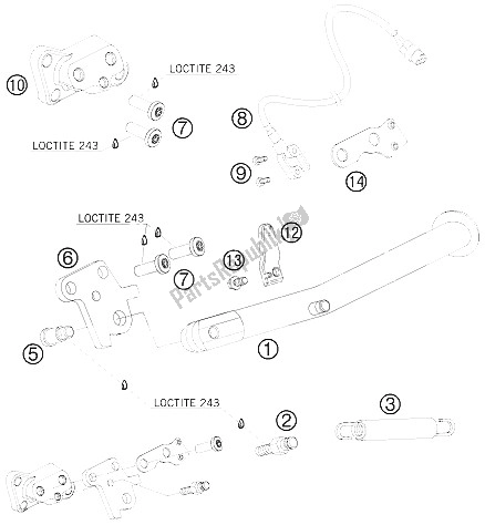 All parts for the Side Stand of the KTM 990 Supermoto Black Australia United Kingdom 2008