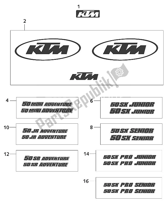 Todas las partes para Set De Pegatinas 50 Mini 2001 de KTM 50 Mini Adventure Europe 2001