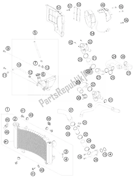 Tutte le parti per il Sistema Di Raffreddamento del KTM 990 Super Duke R France 2010