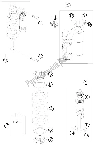 All parts for the Shock Absorber of the KTM 990 Super Duke White Europe 2008