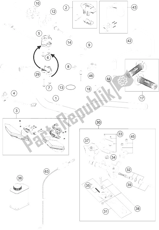 All parts for the Handlebar, Controls of the KTM 250 EXC SIX Days Europe 2016