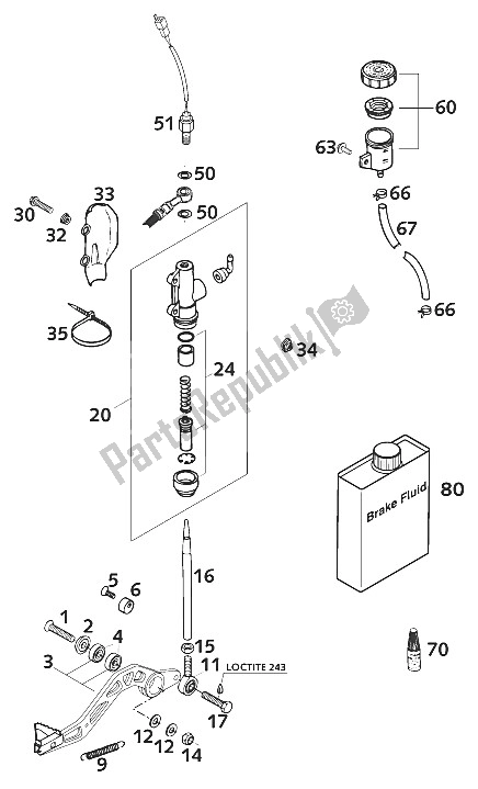 Tutte le parti per il Comando Freno Posteriore Lc4 del KTM 640 LC4 E Europe 972616 2001