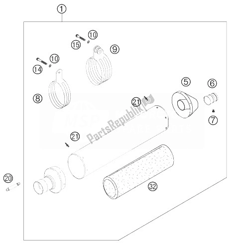 Toutes les pièces pour le Silencieux D'échappement du KTM 250 SXS F Europe 2007