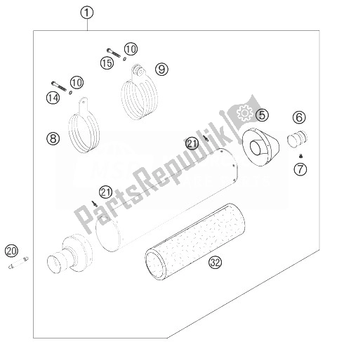 All parts for the Exhaust Silencer of the KTM 450 SXS F Europe 2007