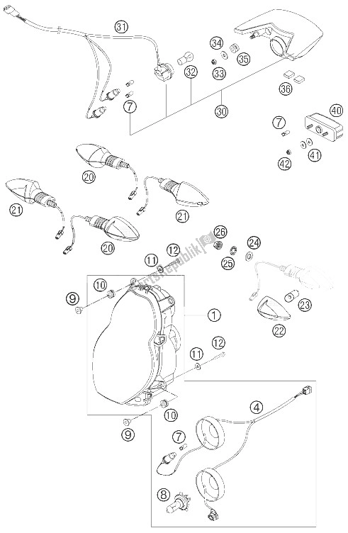 Todas las partes para Sistema De Iluminación de KTM 690 Supermoto Orange Europe 2009