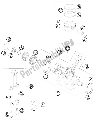 Todas as partes de Virabrequim, Pistão do KTM 990 Super Duke Black Europe 2008